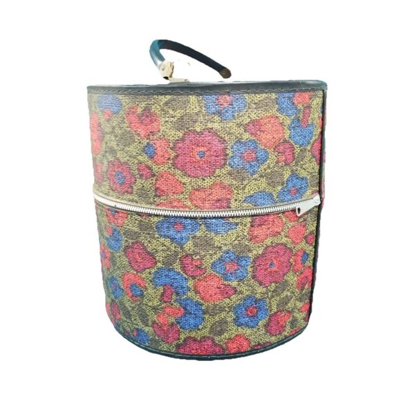 Vtg 60s/70s Multicolor Floral Wig Tote/Hatbox, Storage Travel Case 1970s 1960s - Picture 2 of 10